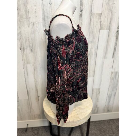 Ecru Velvet Boho Tank Top Medium – Floral Burnout Camisole Goth Romantic Peasant - Picture 4 of 9